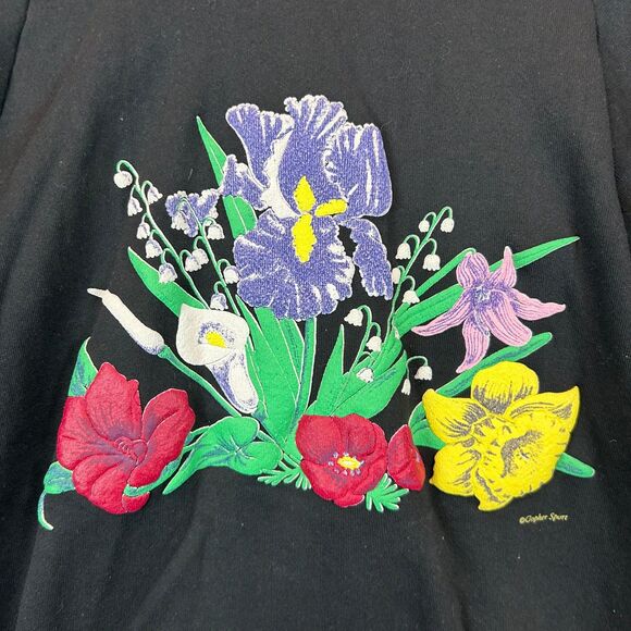 Jerzees Sweatshirt Women Size XL Black Floral Graphic Pullover Mock Collar USA - Picture 2 of 6